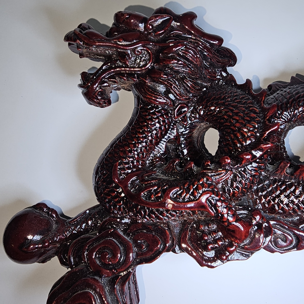 Majestic Crimson Dragon Sculptures. Set Of Two. Vintage